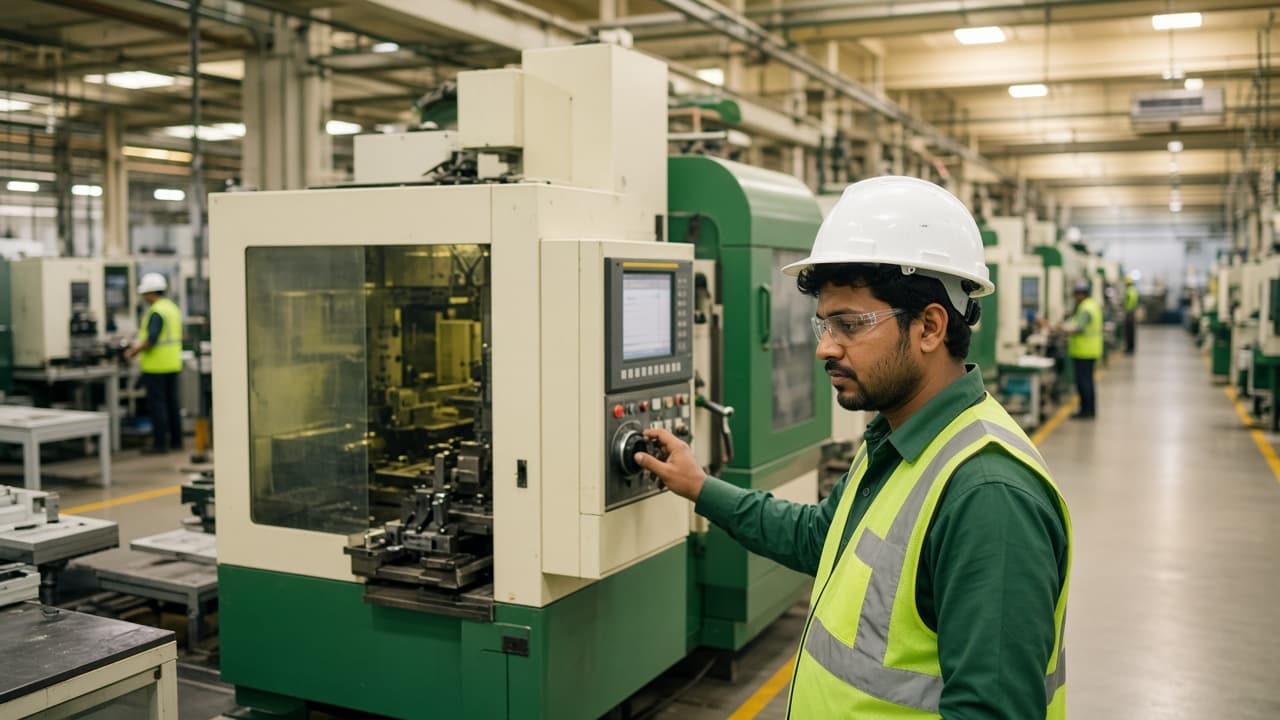 Manufacturing ERP in India — workers on an Indian manufacturing shop floor. Cloud ERP by ZemERP.