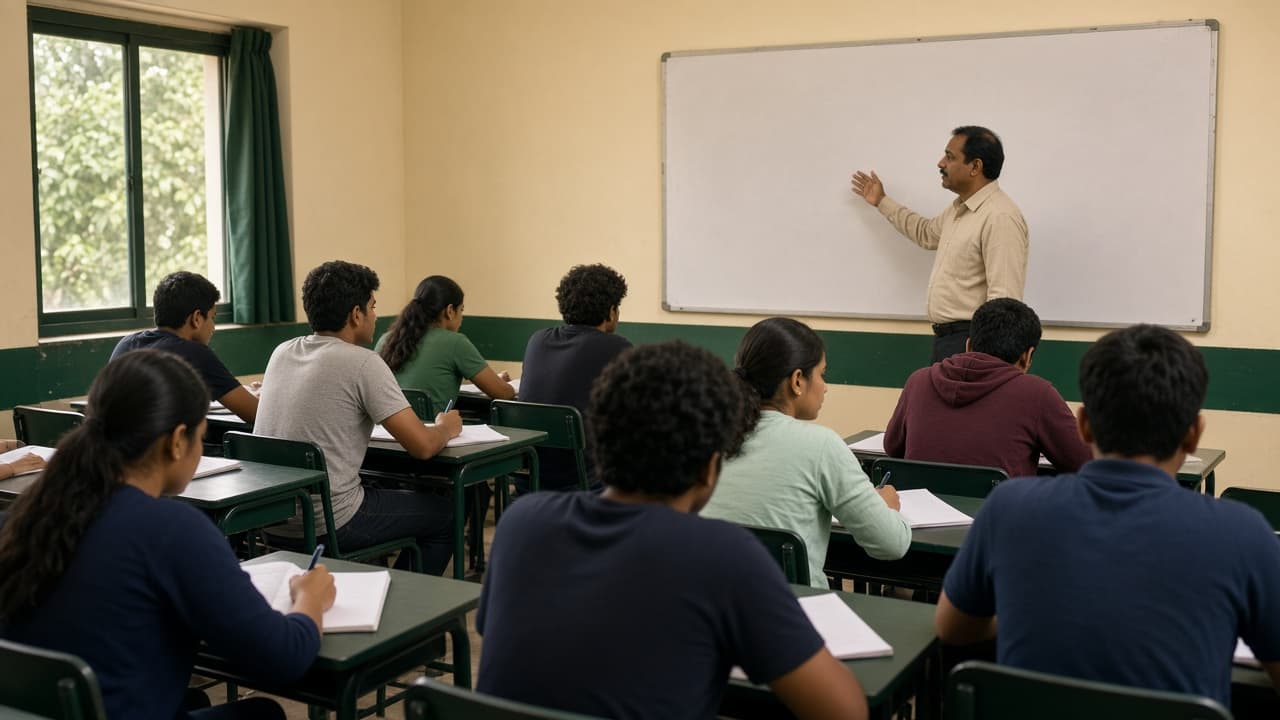 ERP for Coaching Centers in India — students in a coaching classroom. Cloud ERP by ZemERP.